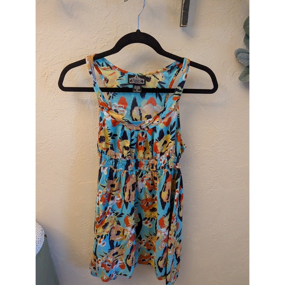 ANGIE Women's Blue Floral Rayon Tank Top Size S